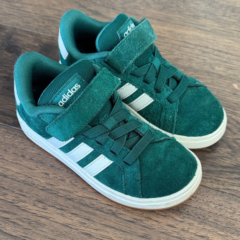 adidas Kids Teal Green Suede Sneakers with White Stripes